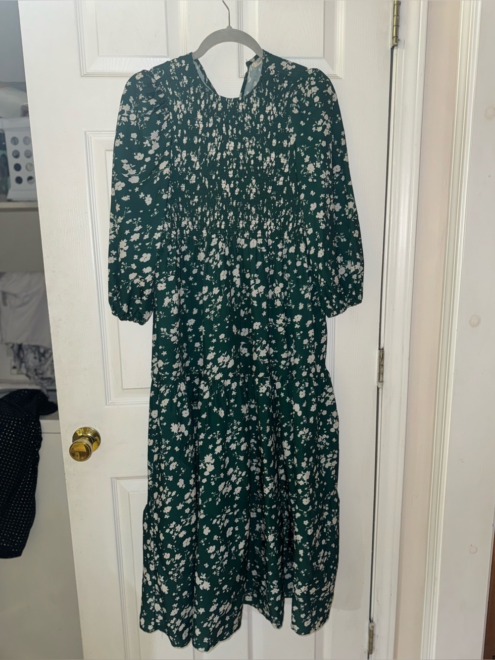 Sunday Green Floral Smocked Tiered Midi Dress